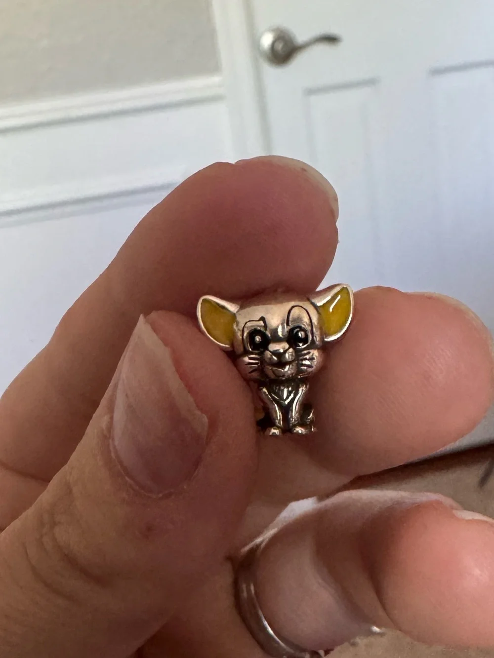 Silver and Yellow Cartoon Kitten Charm
